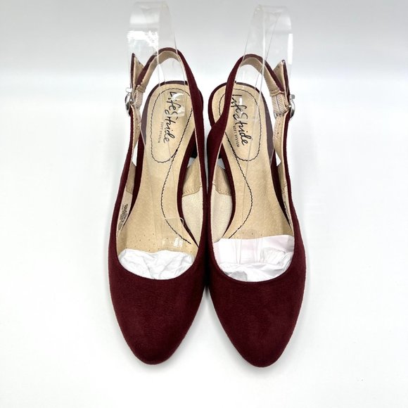 Lifestride Womens Gigi Sling Red Wine Burgundy Slingback Heels Pumps Shoes 7M - Picture 3 of 12